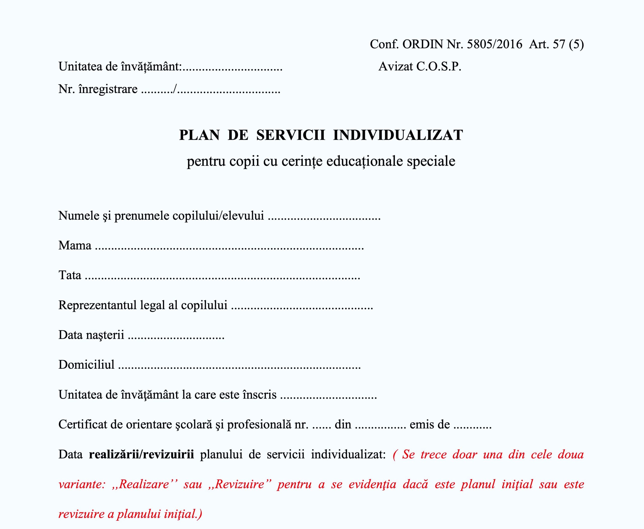 Ghid pentru completarea Planului de servicii individualizat pentru elevii cu CES, cerut de minister tuturor școlilor în care învață elevi cu cerințe educaționale speciale, oferit de CJRAE Sibiu – Edupedu.ro