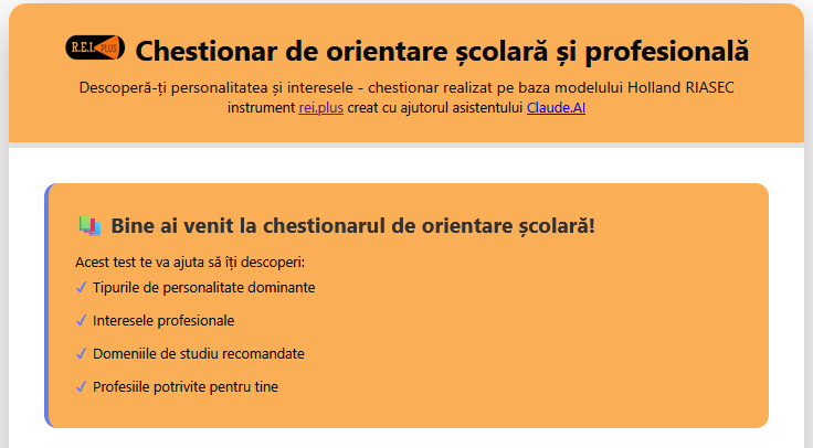 Chestionar de orientare școlară - realizat pe baza modelului Holland